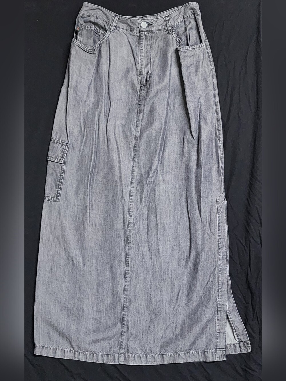Democracy Grey Denim Maxi Skirt with Side Pocket And Slit 10
